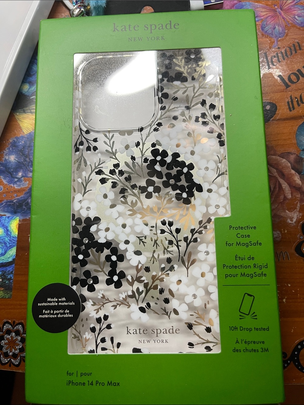 kate spade Clear Floral iPhone 14 Pro Max Case - White, Black & Gold